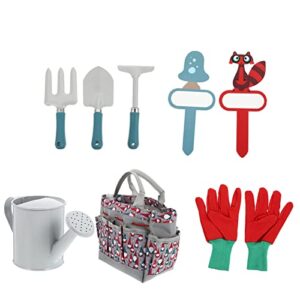 TOYANDONA 1 Set Kids Garden Tool Toys Set Beach Sand Toy with Gloves Watering Can Rake Fork Trowel Bag Plant Tag for Sand Box Outdoor Backyard Snow Grey