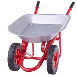 Bigjigs Toys Kids Wheelbarrow - Robust Silver & Red Wheel Barrow with Easy Grip Handles