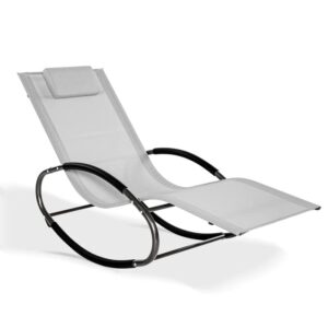 Outdoor Rocking Chair Zero Gravity Garden Rocker Sun Lounger Ergonomic Steel Rocking Recliner with Detachable Headrest for Outdoor Beach Patio Deck Poolside Balcony 150KG Capacity