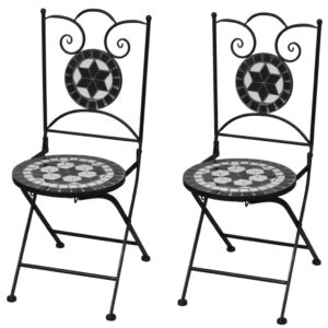 idaXL 2x Mosaic Bistro Chairs Black and White Outdoor Garden Furniture Sea