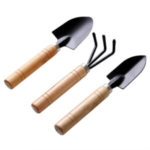 KKYKP 3pcs Mini Garden Shovel Rake Spade Bonsai Tools Set Wooden Handle for Flowers Potted Plant (Color : As shown