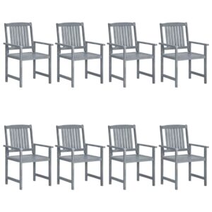 idaXL 8x Solid Acacia Wood Garden Chairs Grey Patio Terrace Backyard Outdoor Seating Furniture Dining Room Kitchen Wooden Chairs Grey