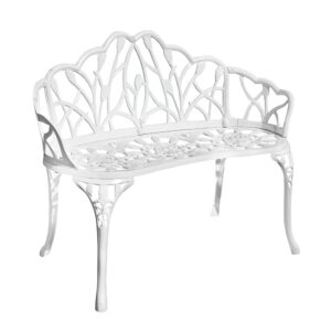 Trueshopping White Cast Aluminium 2-Seater Garden Park Bench Outdoor Terrace Patio Furniture