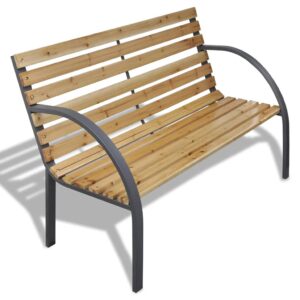 idaXL Garden Bench 120cm Wood and Iron Outdoor Patio Park Yard Seat Chai
