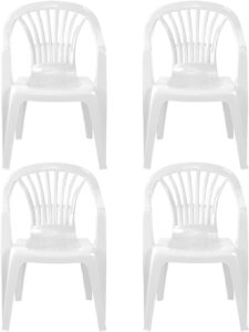 VTL® 4 X White Plastic Garden Chairs Low Back Seat Patio Partying Camping Stacking
