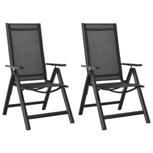 idaXL 2x Folding Garden Chairs Textilene and Aluminium Outdoor Furniture Adjustable Chairs Patio Seating Patio Seating Black