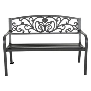 FUKEA Garden Bench 3 Seater Metal Outdoor Bench Cast Iron Garden Seating for Park