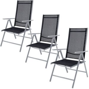 Casaria Garden Chair Set of 3 Folding 7-way Adjustable Aluminium Weatherproof Armrests High-Back Deck Chair Silve