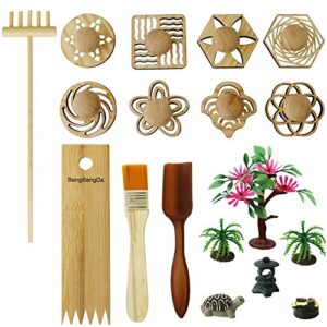 BangBangDa Zen Garden Stamps Rake Gifts - Patterns Sand Play Therapy Kit Meditation Tool Accessories Supplier Mini Office Tabletop Miniature Sandbox Father Mother Mon Dad Man Women Zen Gifts