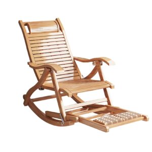 LXHLHWXF Bamboo Rocking Chair Home Balcony Deck Chair Backrest 5 Gear Wooden Deck Chair Garden Sun Loungers/foldable Reclining Chairs