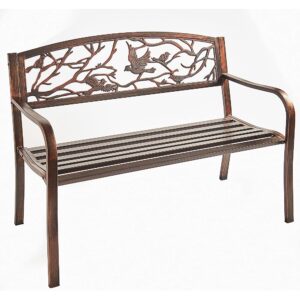 Bronze-Effect Metal Bird Design Garden Bench L123cm