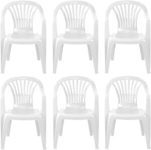 VTL® 6 X White Plastic Garden Chairs Low Back Seat Patio Partying Camping Stacking
