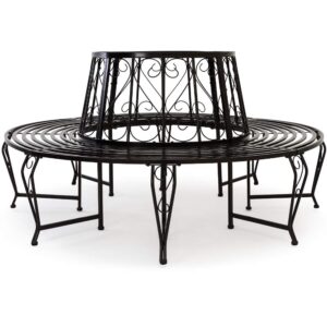 CASARIA Tree Bench Bree 360° Metal Round Bench Garden Park Antique Nostalgic With Curved Legs Powder-Coated Steel 70cm 27.5 in Inner Diameter Dark Brow