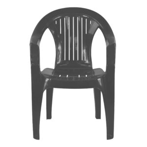 Plastic Garden Chairs - BLACK Single Chair - Stackable with Vertical Slat Low Back Design - Indoor or Outdoor Use - Suitable for Patio