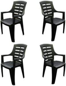 Set x 4 Strong Plastic Patio Garden Chairs Stackable Outdoor Chairs & Arms Black