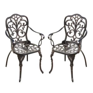 Trueshopping Set of 2 Cast Aluminium Armchairs Weatherproof Metal Outdoor Patio Garden Furniture Chairs