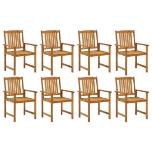 idaXL 8x Solid Acacia Wood Garden Chairs Grey Patio Terrace Backyard Outdoor Seating Furniture Dining Room Kitchen Wooden Chairs Brow