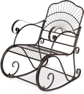 Garden Rocking Chair Iron Metal Single Chair Patio Rocker Chair Outdoor Rocking Chair Rocking Lounge Chair Vintage Style Furniture Garden Patio Furniture For Garden Patio (Brown)