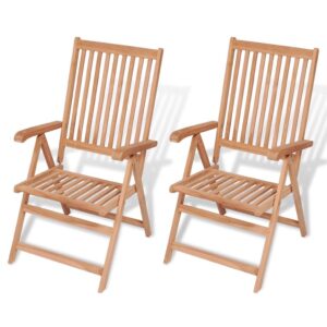 idaXL 2 pcs Reclining Outdoor Garden Patio Chair Folding Armchair Seating Teak