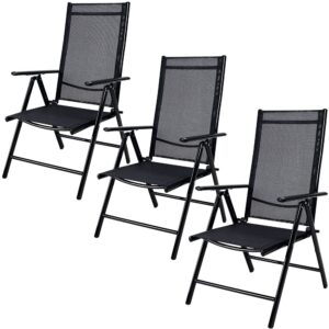 Casaria Garden Chair Set of 3 Folding 7-way Adjustable Aluminium Weatherproof Armrests High-Back Deck Chair Anthracite