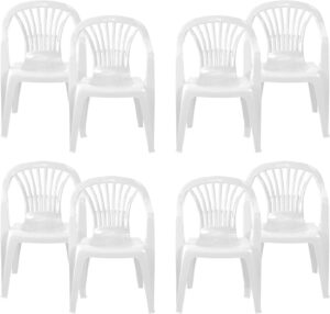 VTL® 8 X White Plastic Garden Chairs Low Back Seat Patio Partying Camping Stacking
