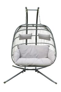 Roma 2 Person Hanging Garden Chair - Wicker Egg Garden Chair- In Grey - Folding