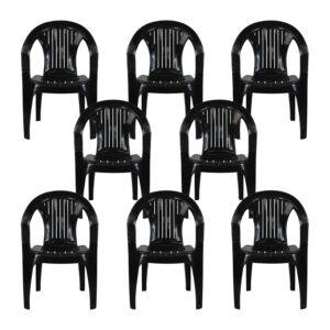 CrazyGadget Plastic Garden Low Back Chair Stackable Patio Outdoor Party Seat Chairs Picnic Grey Pack of 8