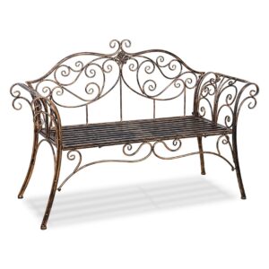HLC Metal antique garden bench Outdoor Doubel Seat with Decorative Cast Iron Backres