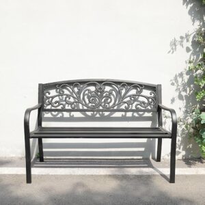The Fellie 2 Seater Garden Bench Cast Iron Park Bench Outdoor Furniture Patio Lounger Chair Seats for Terrace