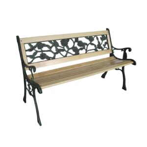 HYGRAD® Outdoor Wooden Bench Rose Design 3 Seater Garden Bench Park Seat With iron Legs