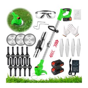 Metal Blade Strimmer Strimmer Cordless Strimmers Electric with Blade Grass Trimmer with 2*Lithium Battery & Quick Change Spare Blades for Lawn Garden Pruning
