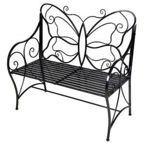HLC Metal Antique Butterfly Garden Bench Outdoor Double Seat with Decorative Butterfly Cast Iron Backres