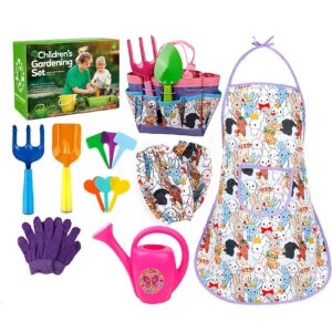 Makluce Kids Gardening Tool Set - Colorful Children Garden Tools - Fun Toys With Watering Can Gardening Gloves Shovel Rake Trowel Real Water Sprayer Garden Tote Bag - Gifts For Boys And Girls fi