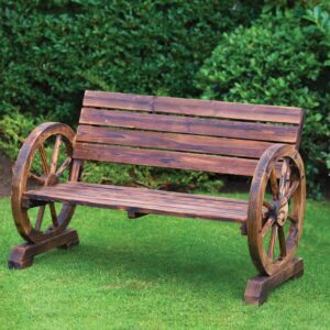 PaMeer® Traditional Wooden Wagon Wheel Bench. 2 Seater Rustic Bench