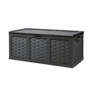 Starplast Outdoor Garden Rattan Style Plastic Storage Utility Chest Cushion Shed Box With Sit-On Lid Container New 535L Litre 66-811 Black