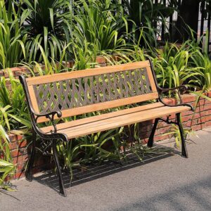 The Fellie Garden Bench 3 Seater Park Bench Wooden Metal Furniture Patio Slatted Chair Sea