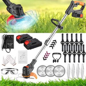 Metal Blade Cordless Strimmer Electric Garden Strimmers with Blades Grass Trimmers with 24V Li-ion Batteries & Fast Charger for Garden Clearing Weeds Flower Trees