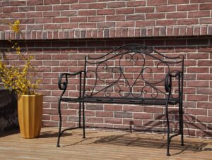 BIRCHTREE 2 Seater Garden Bench Metal Steel Ornate Antique Rustic Iron Vintage Style Park Patio Outdoor Furniture Seat Chair Black MGB02