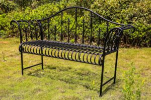 BIRCHTREE 2/3 Seater Garden Bench Metal Steel Ornate Antique Rustic Vintage Style Park Patio Outdoor Furniture Seat Chair Black MGB01