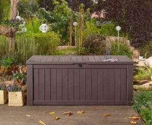 Rockwood GARDEN STORAGE BENCH BOX LARGE 570L KETER RESIN FURNITURE LOCKABLE WATERPROOF