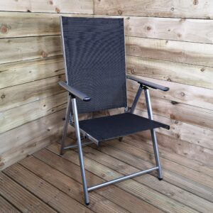 Samuel ALEXANDER Multi Position High Back Reclining Garden/Outdoor Folding Chair in Black and Silve
