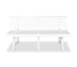 Dioche Garden Bench Balcony Bench 3-Seater Bench White Patio Bench with Backrests Plastic Park Bench 145.5 x 49 x 74 cm