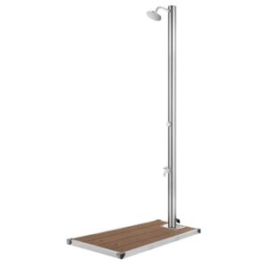 idaXL Garden Shower Outdoor Shower Stand Garden Shower System Tower Bath Accessory Patio Poolside with Brown Base 220 cm Stainless Steel