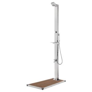 idaXL Garden Shower Outdoor Shower Stand Garden Shower System Tower Bath Accessory Patio Poolside with Brown Base 225 cm Stainless Steel