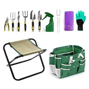 Garden Tools Set 13 Pieces Garden Hand Tools Set with Stool