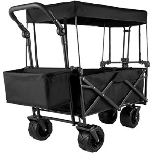 Happbuy Extra Large Collapsible Garden Wagon with Removable Canopy