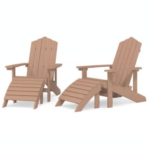idaXL 2X Garden Adirondack Chairs with Footstools Balcony Outdoor Furniture Seating Patio Armchair Seat Plastic Adirondack Chair HDPE Brow