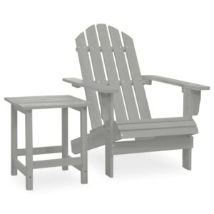 idaXL Solid Fir Wood Garden Adirondack Chair with Table Outdoor Furniture Set Wooden Patio Terrance Backyard Armchair Seating and Table Grey