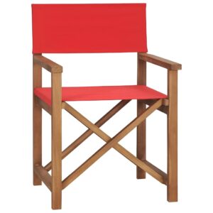 idaXL Solid Teak Wood Director's Chair Easy Storage and Transport Outdoor Home Garden Patio Folding Camping Seat Furniture Red