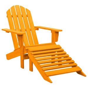 idaXL Solid Fir Wood Garden Adirondack Chair with Ottoman Outdoor Wooden Furniture Patio Terrance Backyard Seating Armchair Lounge Chair Set Orange